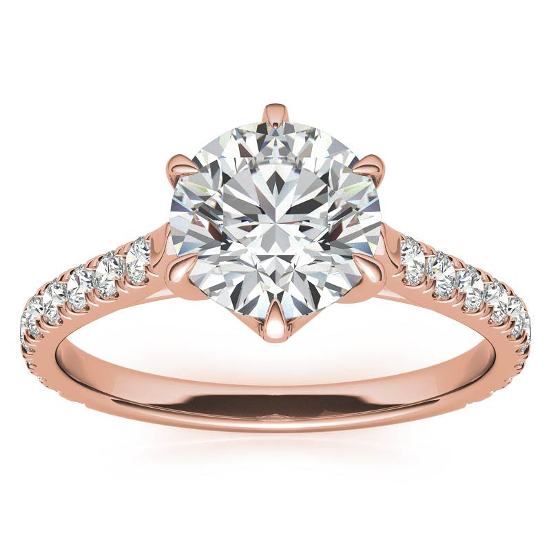 Round Trellis Style Moissanite Engagement Ring with Claw Prongs