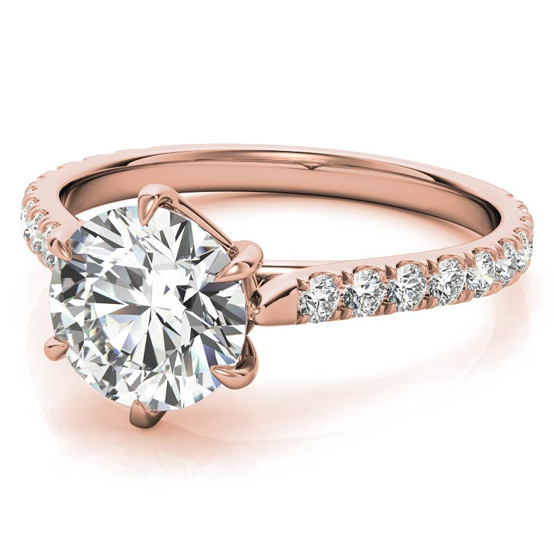 Round Trellis Style Moissanite Engagement Ring with Claw Prongs