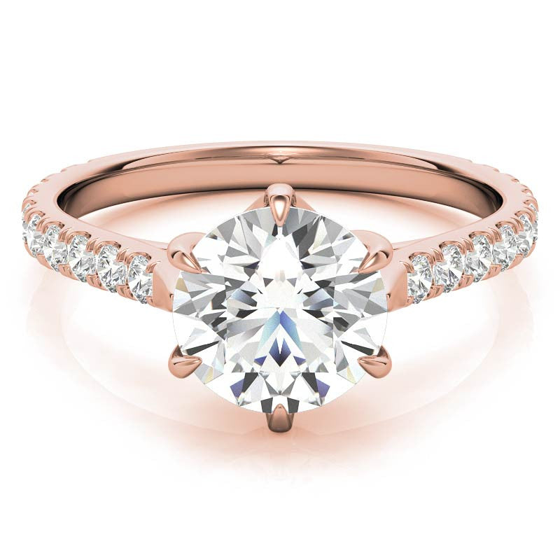 Round Trellis Style Moissanite Engagement Ring with Claw Prongs