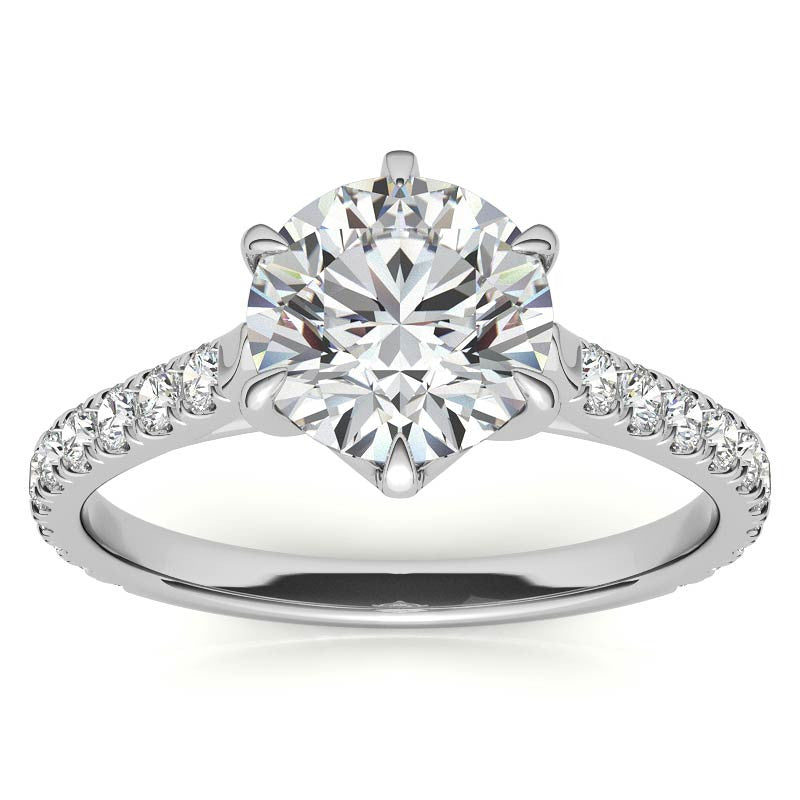 Round Trellis Style Moissanite Engagement Ring with Claw Prongs