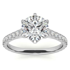 Round Trellis Style Moissanite Engagement Ring with Claw Prongs