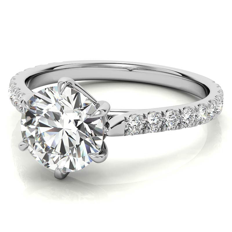 Round Trellis Style Moissanite Engagement Ring with Claw Prongs