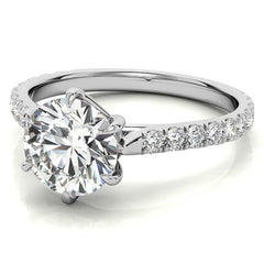 Round Trellis Style Moissanite Engagement Ring with Claw Prongs