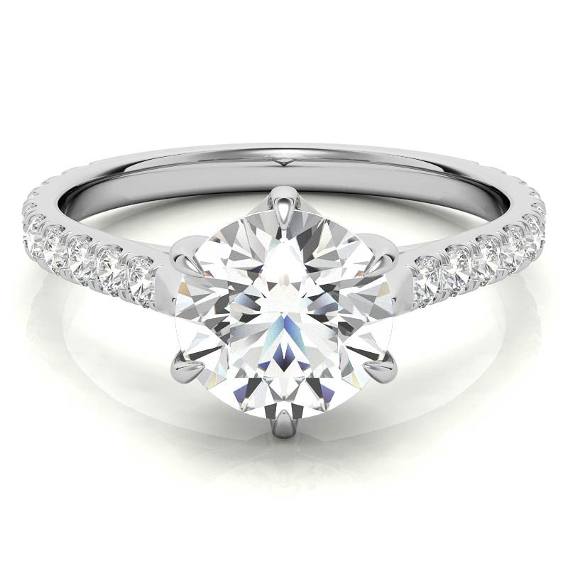 Round Trellis Style Moissanite Engagement Ring with Claw Prongs