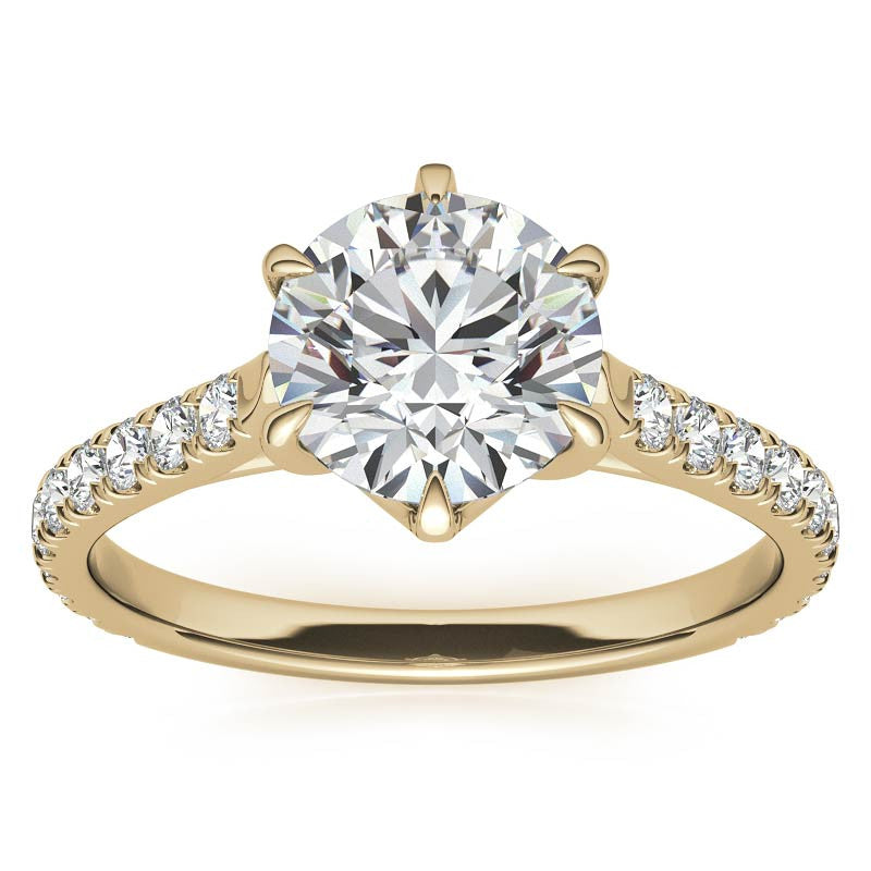 Round Trellis Style Moissanite Engagement Ring with Claw Prongs