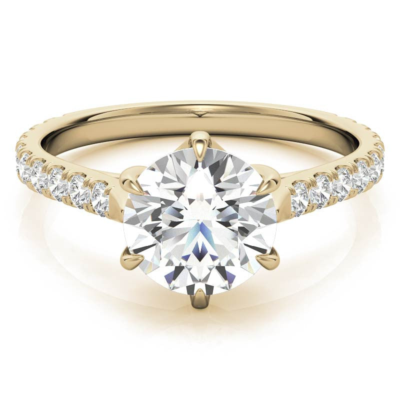 Round Trellis Style Moissanite Engagement Ring with Claw Prongs