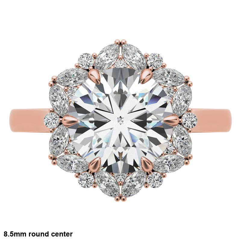 Round and Marquise Floral Halo Moissanite Engagement Ring