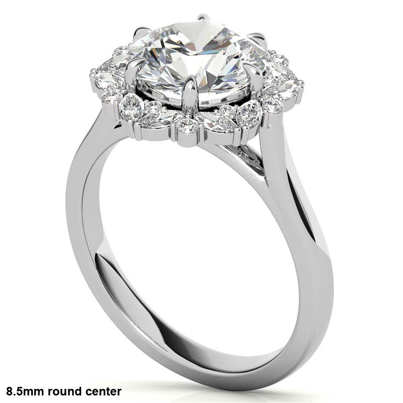 Round and Marquise Floral Halo Moissanite Engagement Ring