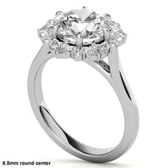 Round and Marquise Floral Halo Moissanite Engagement Ring