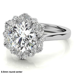 Round and Marquise Floral Halo Moissanite Engagement Ring