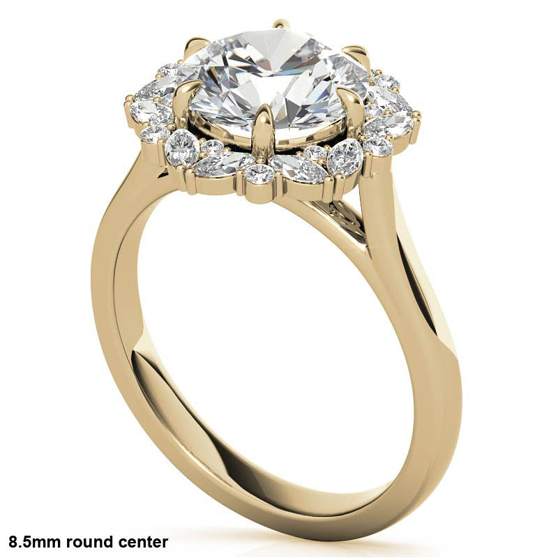 Round and Marquise Floral Halo Moissanite Engagement Ring