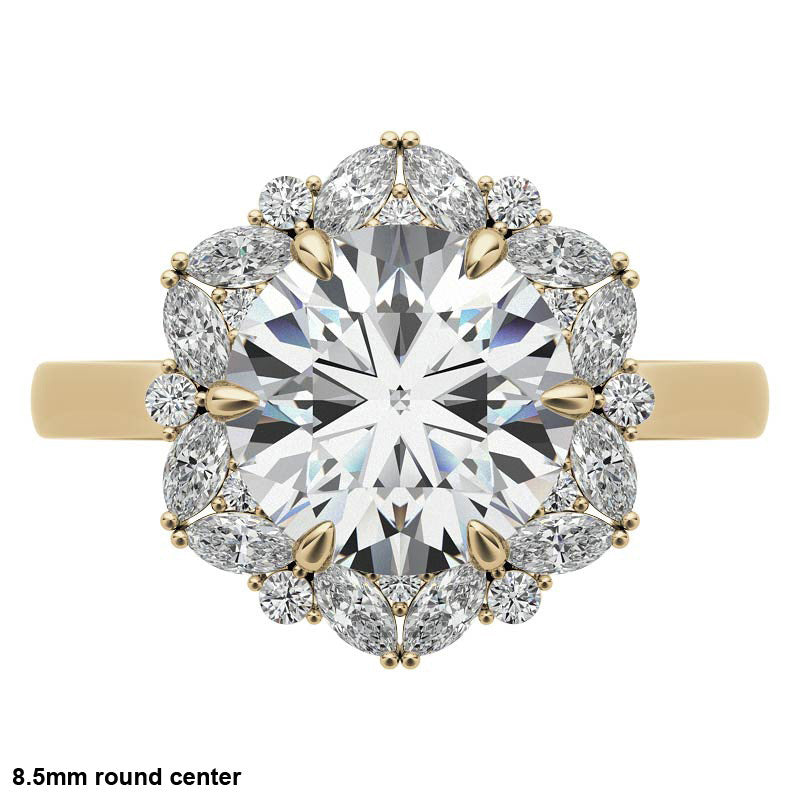 Round and Marquise Floral Halo Moissanite Engagement Ring