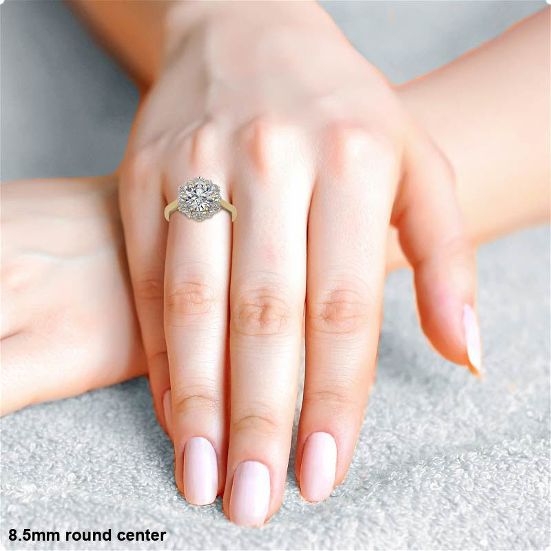 Round and Marquise Floral Halo Moissanite Engagement Ring