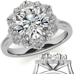 Round and Marquise Floral Halo Moissanite Engagement Ring