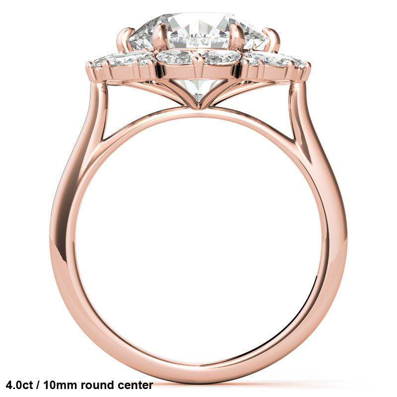 Round and Marquise Floral Halo Moissanite Engagement Ring