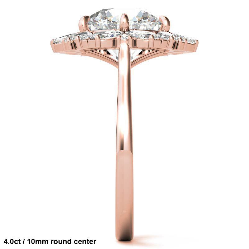 Round and Marquise Floral Halo Moissanite Engagement Ring