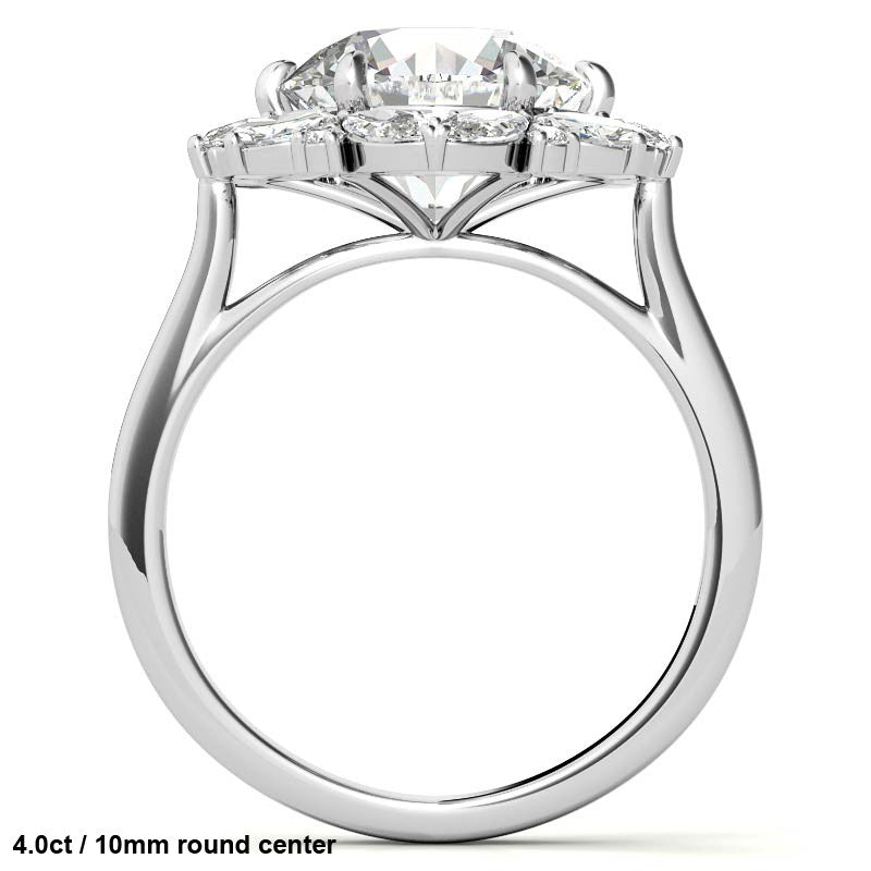 Round and Marquise Floral Halo Moissanite Engagement Ring