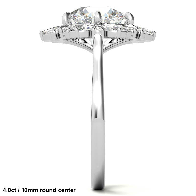 Round and Marquise Floral Halo Moissanite Engagement Ring