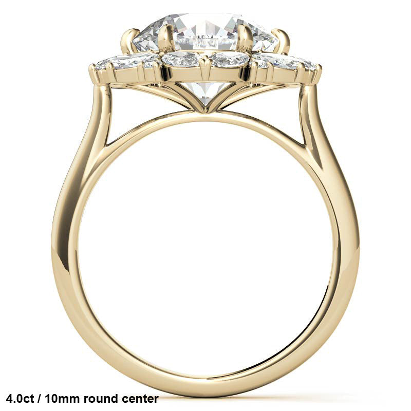 Round and Marquise Floral Halo Moissanite Engagement Ring
