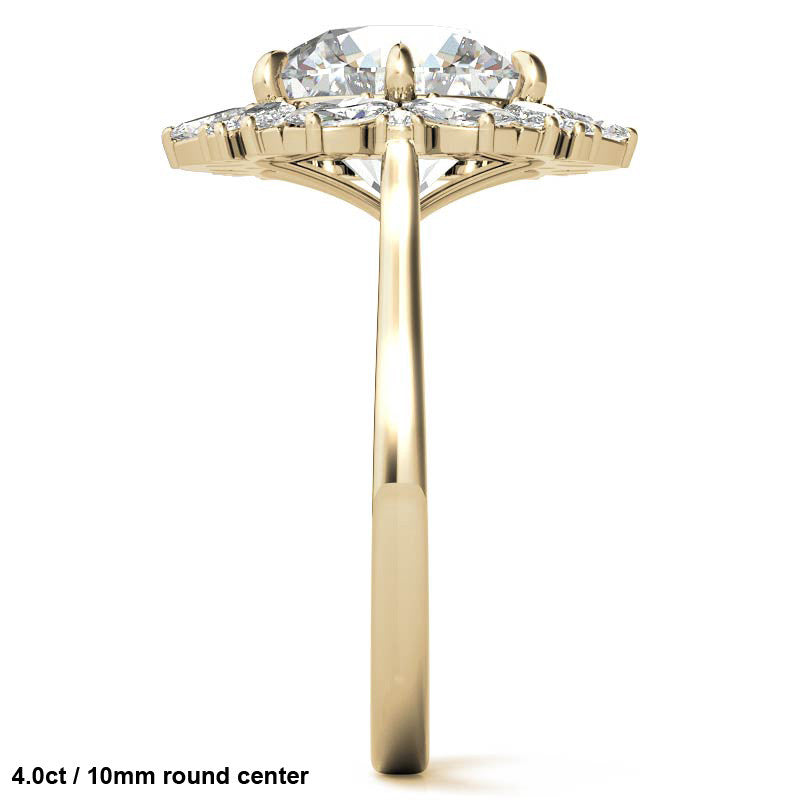 Round and Marquise Floral Halo Moissanite Engagement Ring