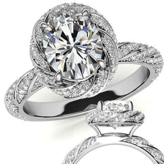 Oval Twisted Helix Halo Moissanite Engagement Ring