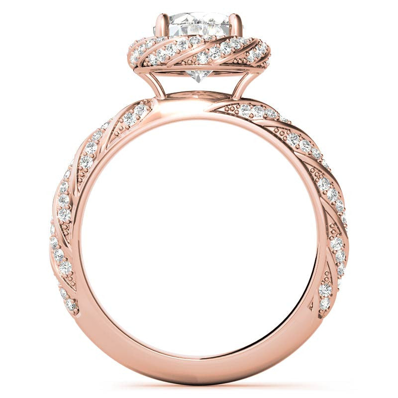 Oval Twisted Helix Halo Moissanite Engagement Ring