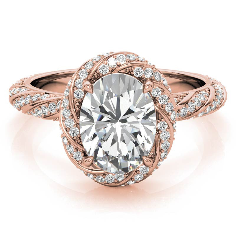 Oval Twisted Helix Halo Moissanite Engagement Ring