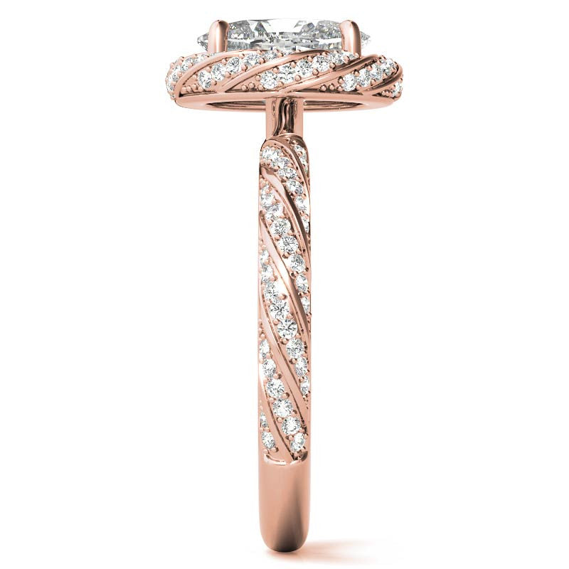 Oval Twisted Helix Halo Moissanite Engagement Ring