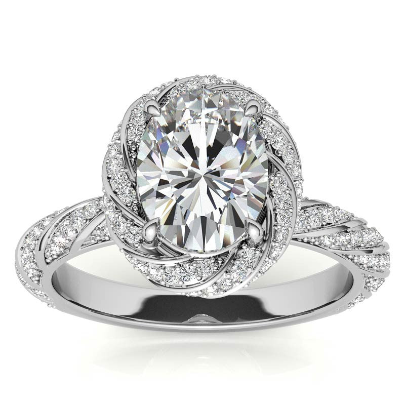 Oval Twisted Helix Halo Moissanite Engagement Ring