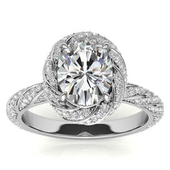 Oval Twisted Helix Halo Moissanite Engagement Ring
