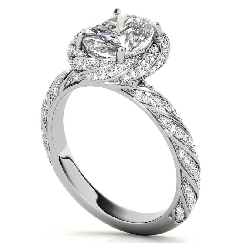 Oval Twisted Helix Halo Moissanite Engagement Ring