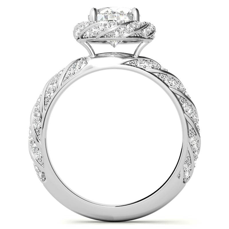 Oval Twisted Helix Halo Moissanite Engagement Ring