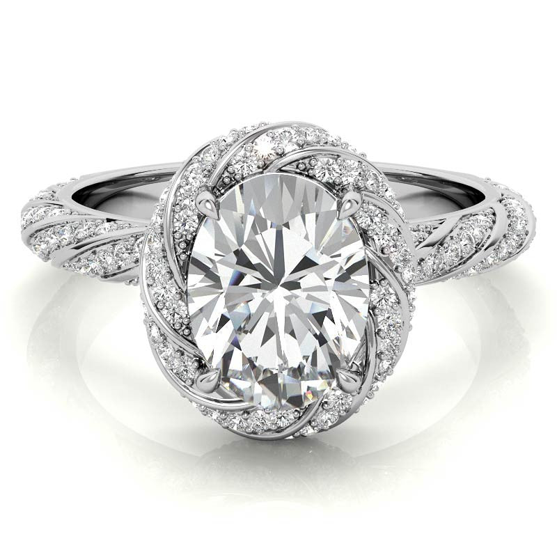 Oval Twisted Helix Halo Moissanite Engagement Ring