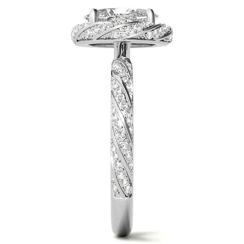 Oval Twisted Helix Halo Moissanite Engagement Ring