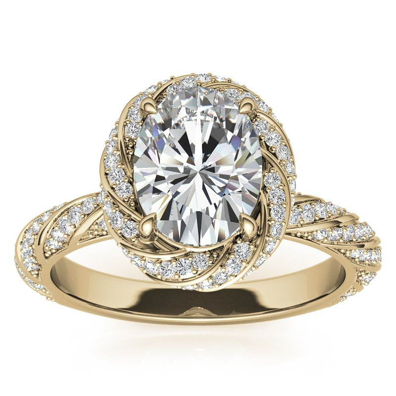 Oval Twisted Helix Halo Moissanite Engagement Ring