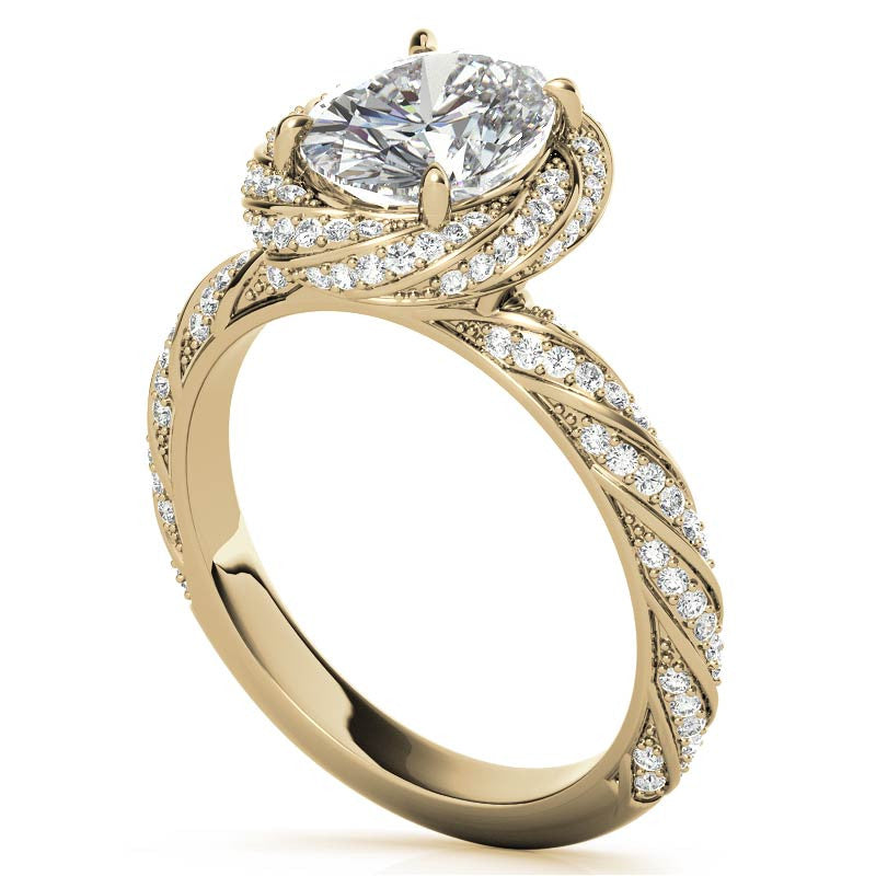 Oval Twisted Helix Halo Moissanite Engagement Ring