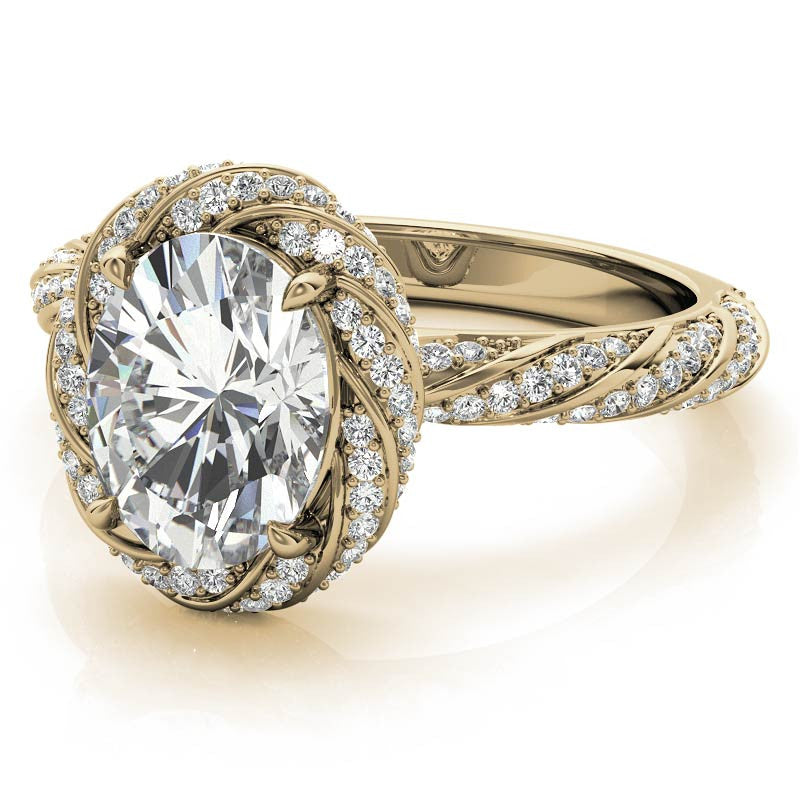 Oval Twisted Helix Halo Moissanite Engagement Ring