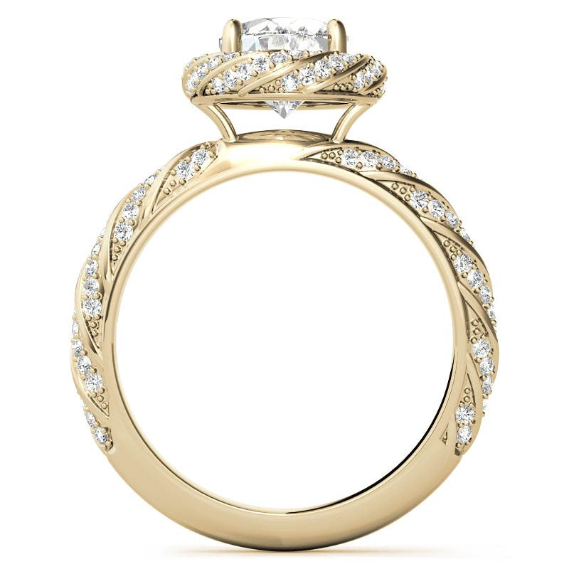 Oval Twisted Helix Halo Moissanite Engagement Ring