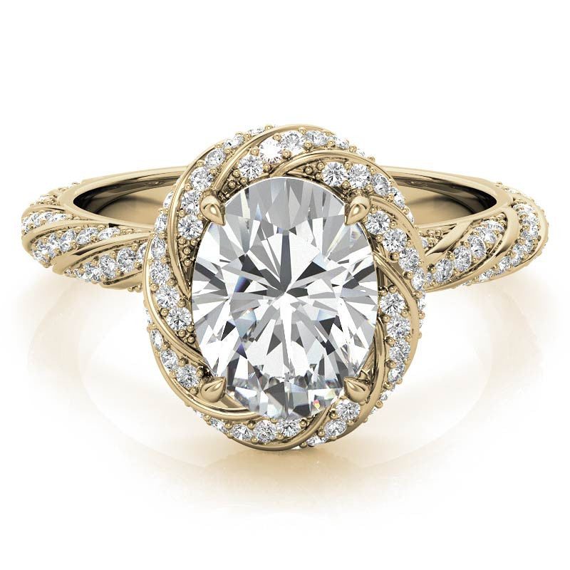 Oval Twisted Helix Halo Moissanite Engagement Ring