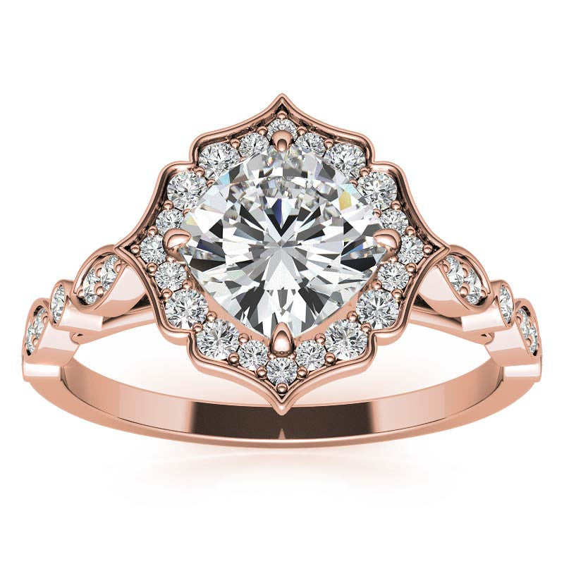 Cushion Halo Moissanite Engagement Ring with Scalloped Band