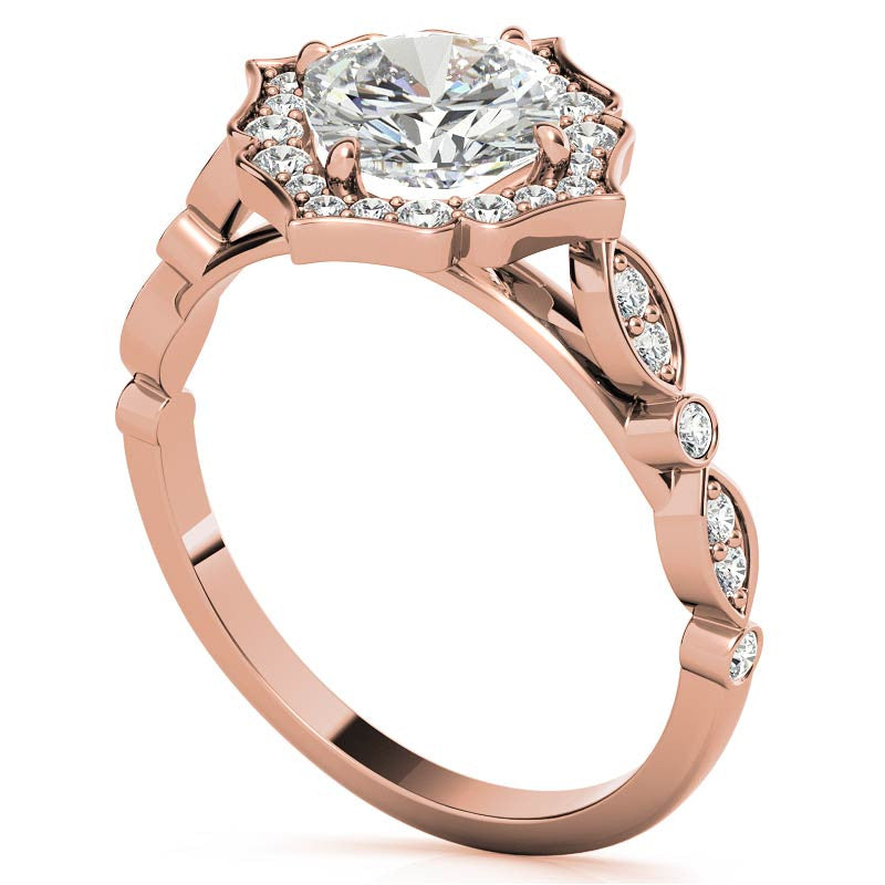 Cushion Halo Moissanite Engagement Ring with Scalloped Band