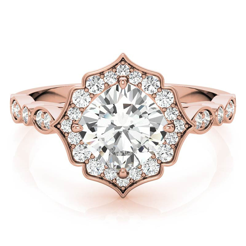 Cushion Halo Moissanite Engagement Ring with Scalloped Band