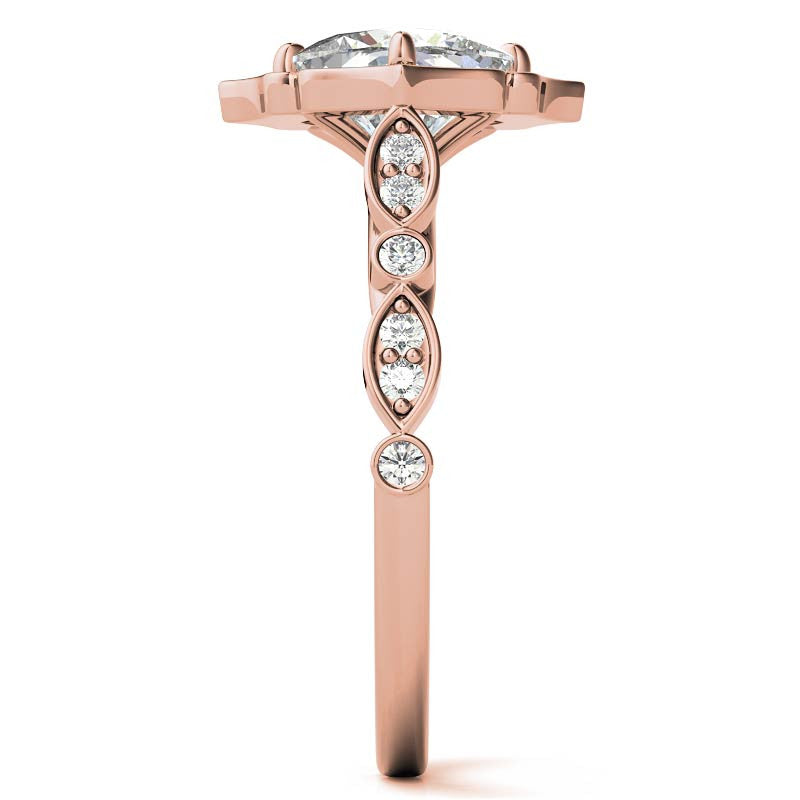 Cushion Halo Moissanite Engagement Ring with Scalloped Band
