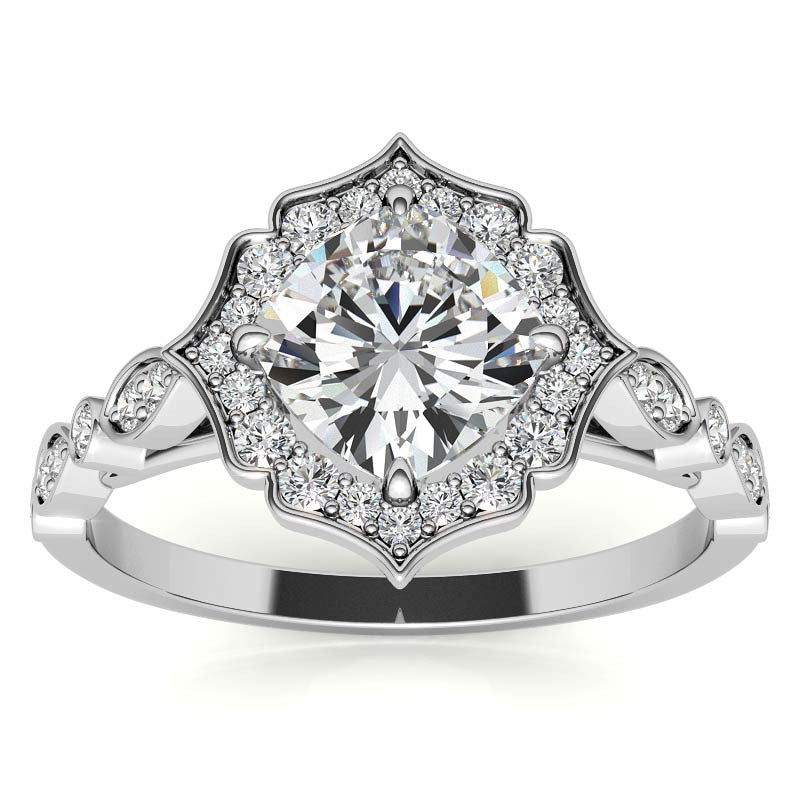 Cushion Halo Moissanite Engagement Ring with Scalloped Band