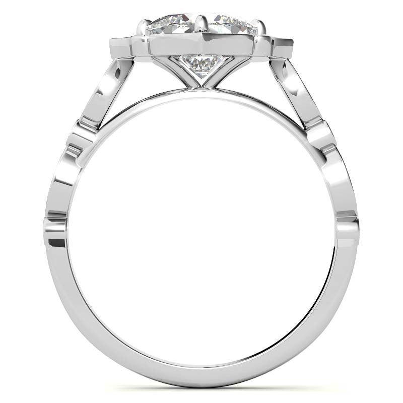Cushion Halo Moissanite Engagement Ring with Scalloped Band