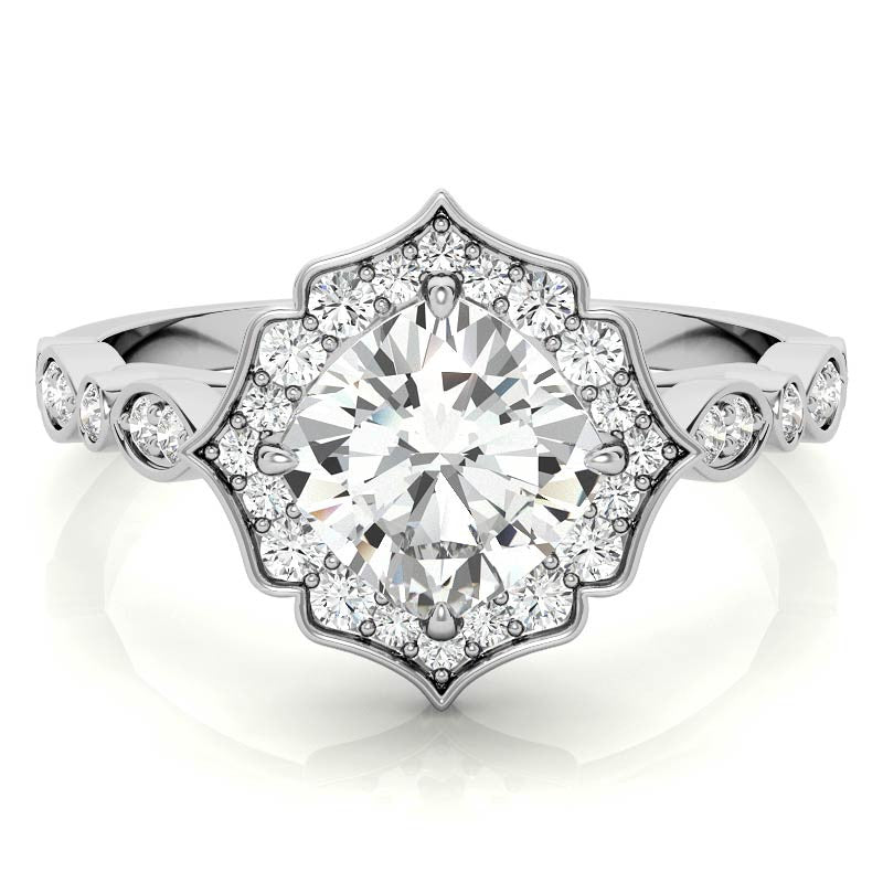 Cushion Halo Moissanite Engagement Ring with Scalloped Band