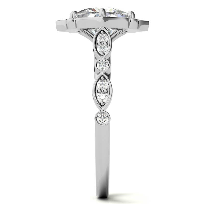 Cushion Halo Moissanite Engagement Ring with Scalloped Band