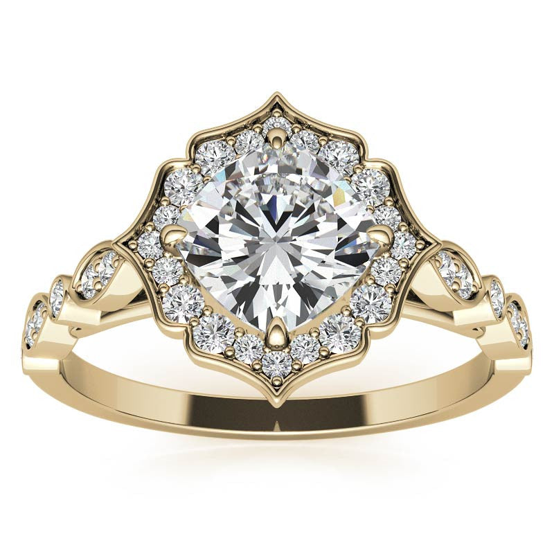 Cushion Halo Moissanite Engagement Ring with Scalloped Band