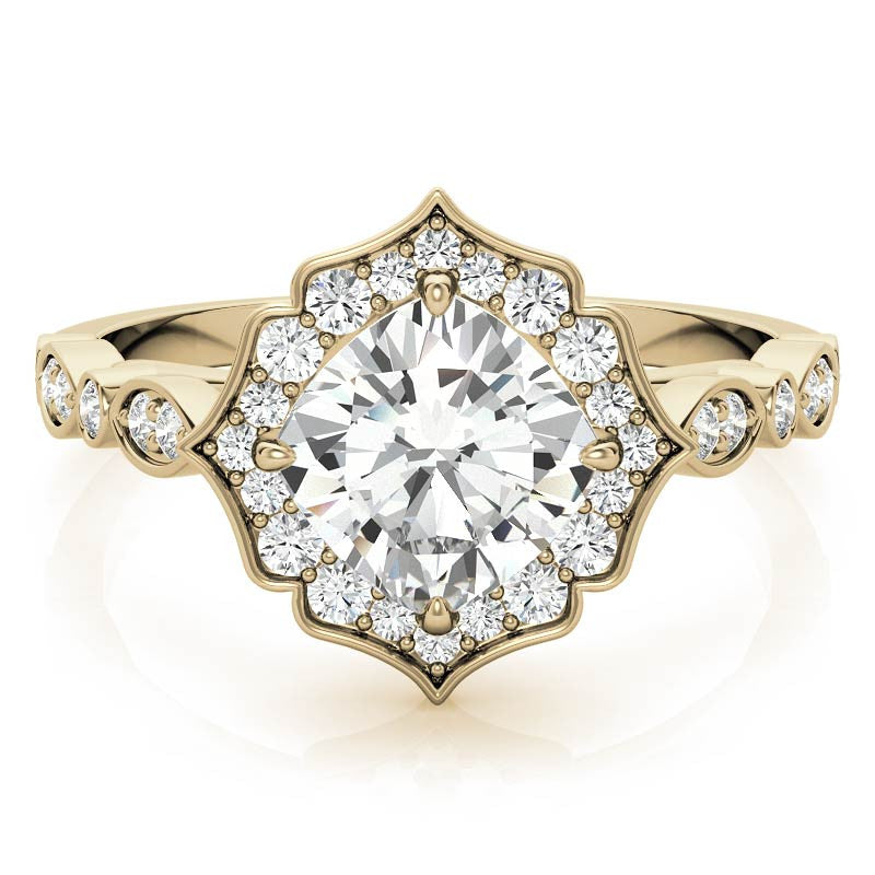 Cushion Halo Moissanite Engagement Ring with Scalloped Band