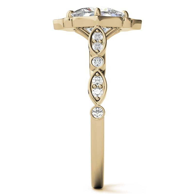 Cushion Halo Moissanite Engagement Ring with Scalloped Band
